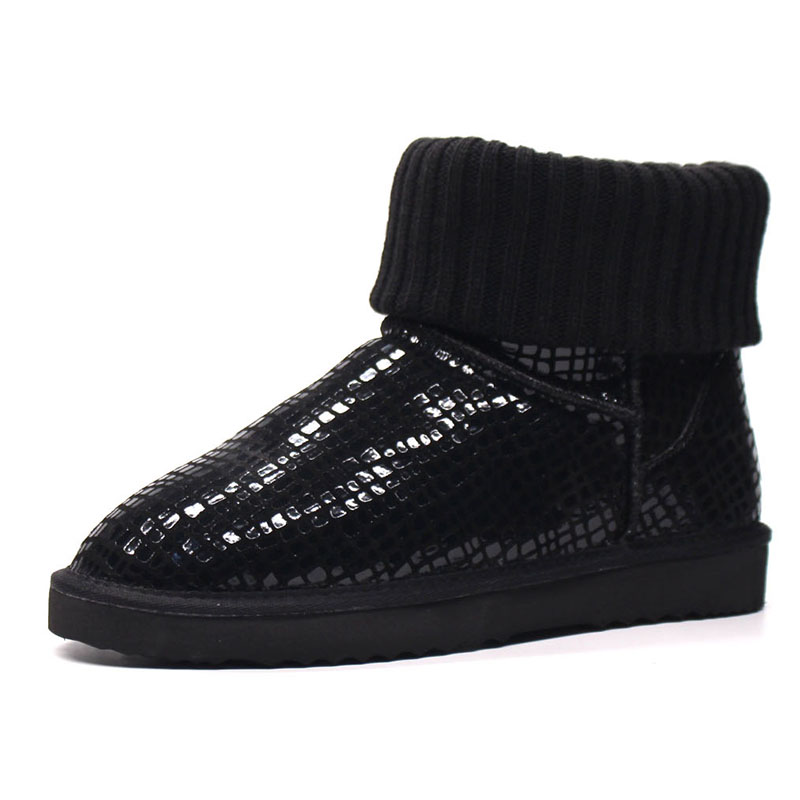 Sewing Knit - Women‘s Genuine Leather Winter Snow Boots