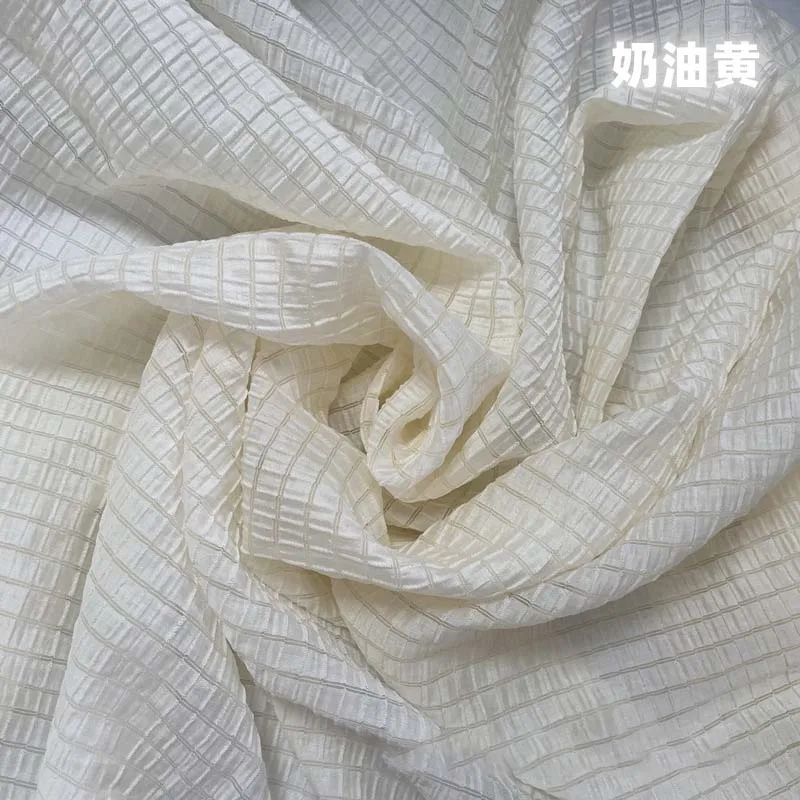 Cream Yellow Checkered Fabric  - Textile And Sewing Materials recension och pris